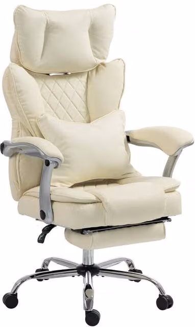 HOMCOM Executive Big and Tall Office Chair in Beige with Synthetic Leather, Headrest and Lumbar Support – 1