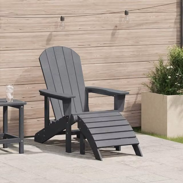 Berkfield Home Adirondack Lounge Chair with Footrest in Light Grey HDPE – 1