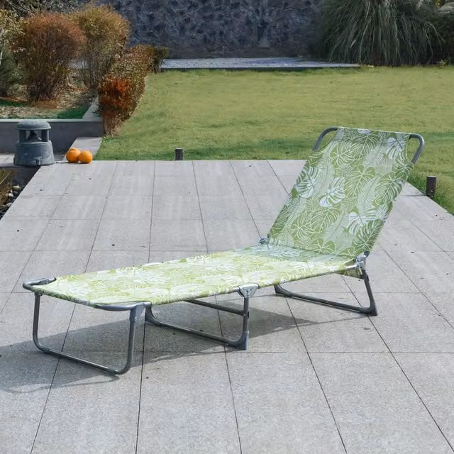 Outdoor Essentials Tropical Leaf Sun Lounger in Green and White