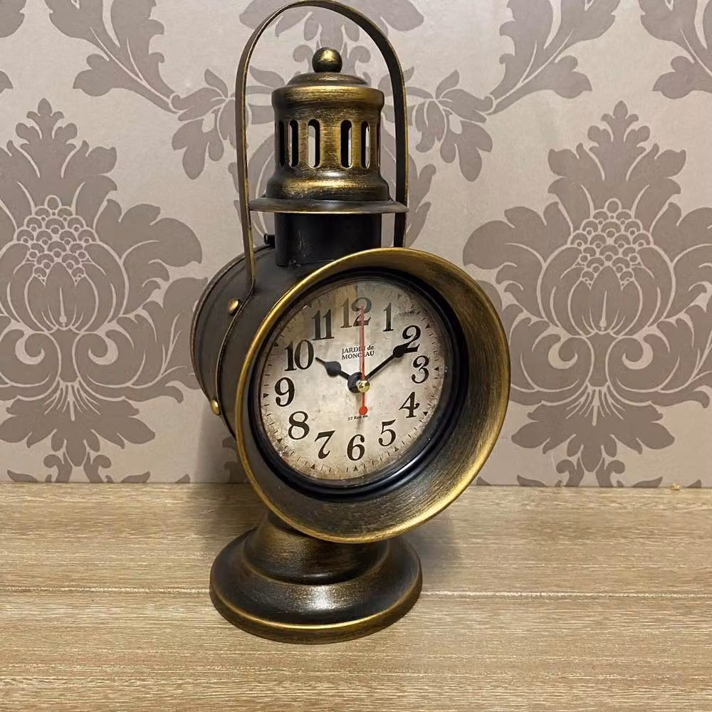 SPETLEK Large Retro Metal Mantel Clock in Bronze and Multicolour, Quartz Analogue Tabletop Decor – 2