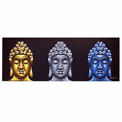 Beespoke Gifts Three Heads Buddha Oriental Abstract Painting in Black and Multicolour – 1