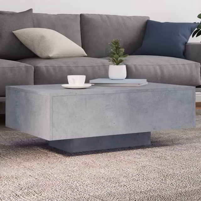 Berkfield Home Modern Coffee Table with LED Lights in Concrete Grey, W: 85 cm, D: 55 cm, H: 31 cm – 1