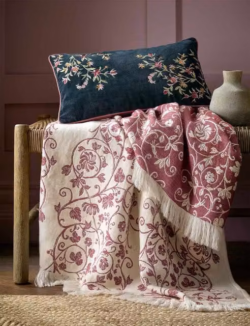 Historic Royal Palaces Velvet Royal Court Floral Embroidery Cushion in Multicolour