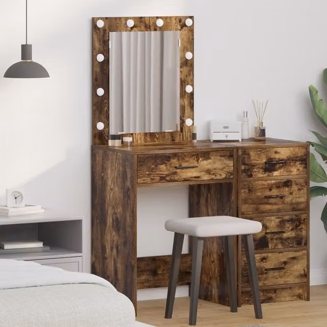 Berkfield Home Smoked Oak Dressing Table with LED Lights, Brown, W/D/H: 50 x 41 x 135 cm – 1