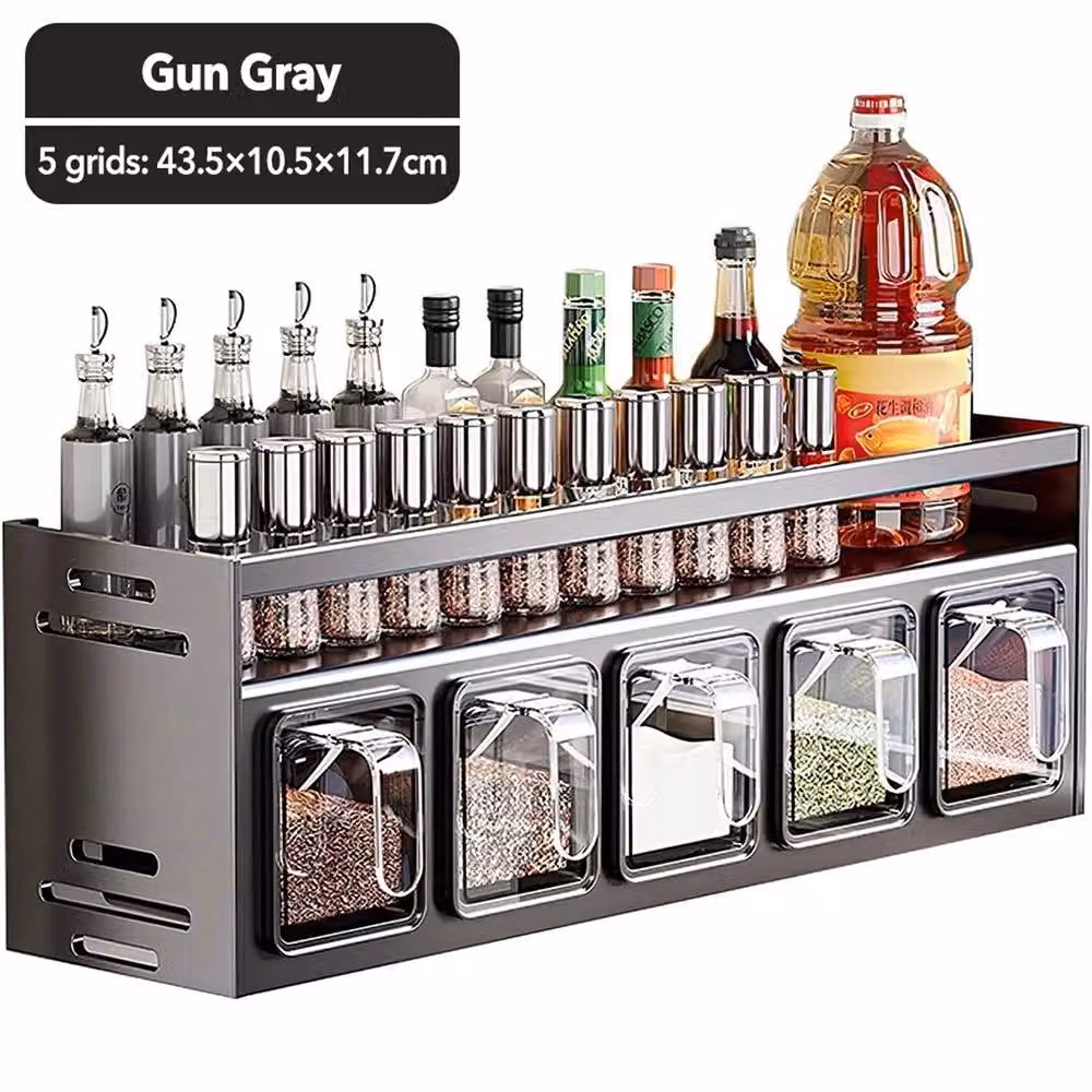 Nordara 5 Grid Kitchen Spice Rack Cabinet Storage Organiser in Grey – 3
