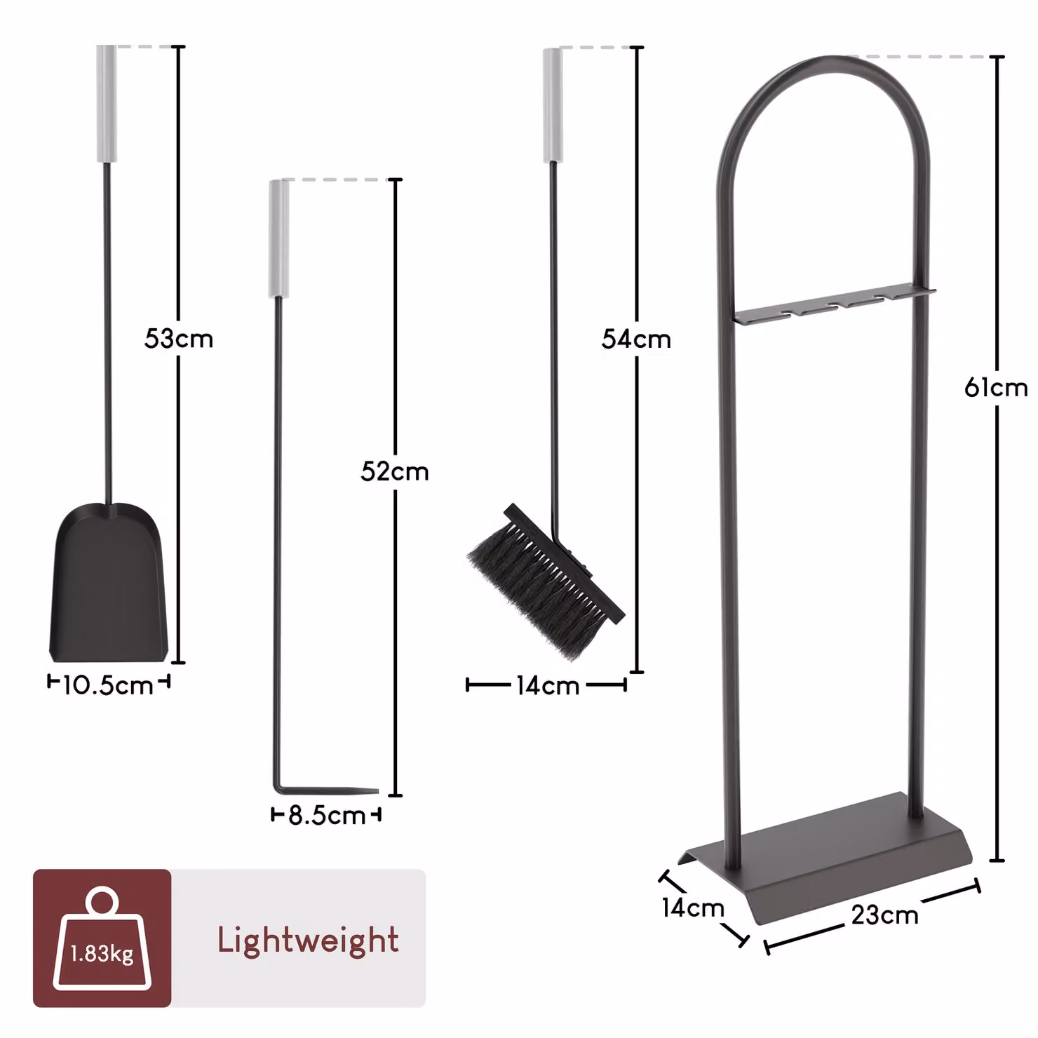 Home Discount Fire Vida 4 Piece Arc Companion Set Indoor Outdoor Fireplace Tool in Black – 3