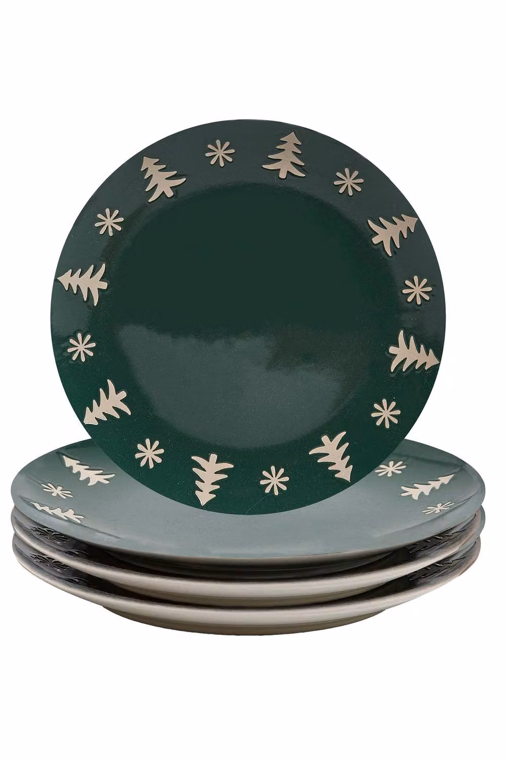 Dibor Snowflake Stoneware Christmas Side Plates, Green, Set of 4, Dia: 20.5 cm – 2