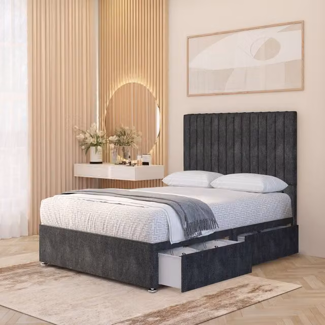 Somnior Beds Ltd Verona Tweed 4000 Pacific Pocket Spring Divan Bed Set with 54 inch Headboard and Drawers, Anthracite Grey, W/D/H: 140 x 200 cm