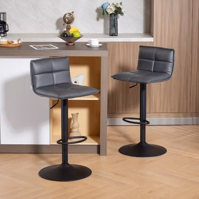 HOMCOM Set of 2 Swivel Height Adjustable Bar Stools in Grey Synthetic Leather