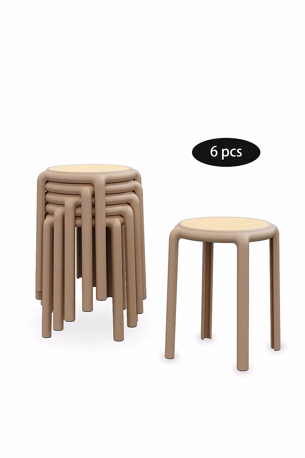 Living and Home Set of 6 Minimalist Plastic Backless Stacking Stools in Matt Light Brown – 2