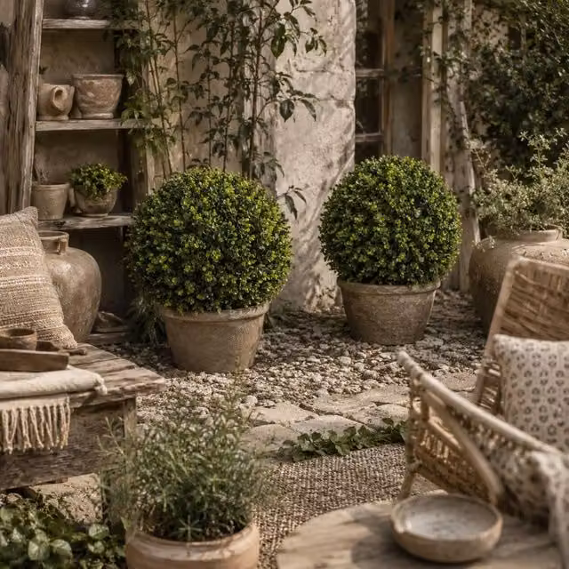 Wyld Haus Set of 2 Green Artificial Boxwood Topiary Balls with Ground Stakes, Diameter: 40 cm – 1
