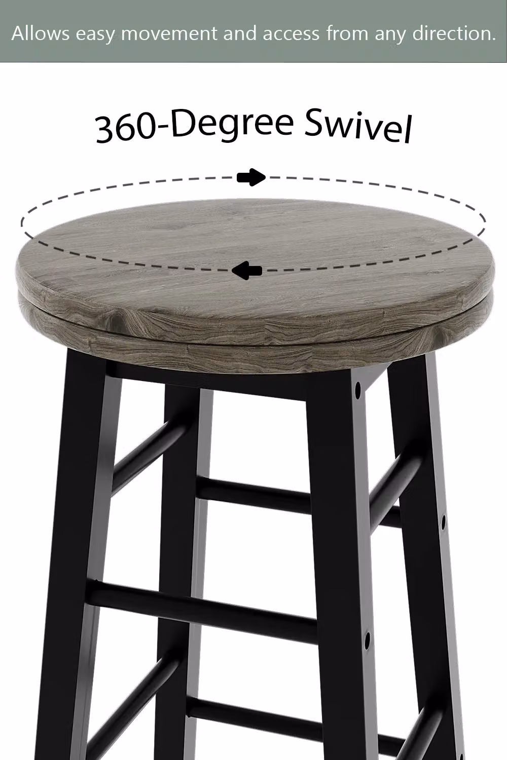 Home Discount Chef Vida Set of 2 Black Wooden Revolving Bar Stools for Kitchen and Dining Rooms – 5