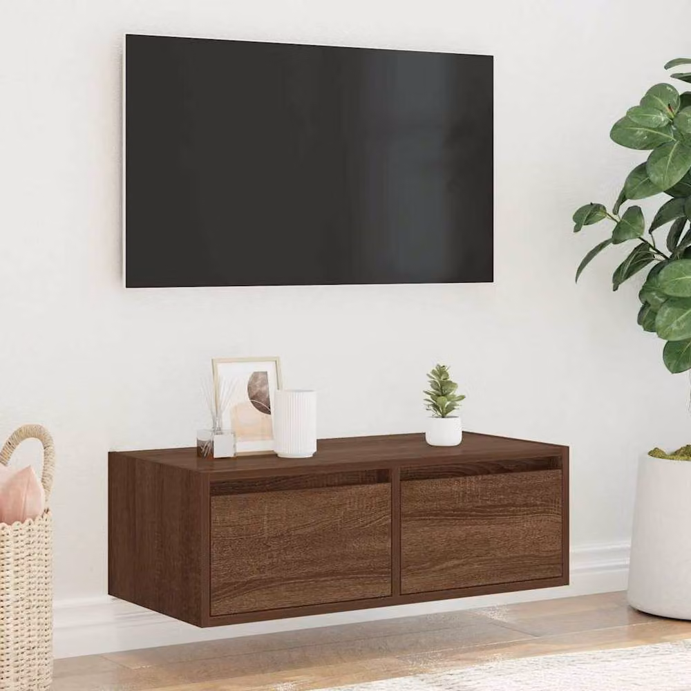 Berkfield Home Modern TV Cabinet with LED Lights in Brown Oak, W: 75 cm, D: 35.5 cm, H: 25 cm – 4