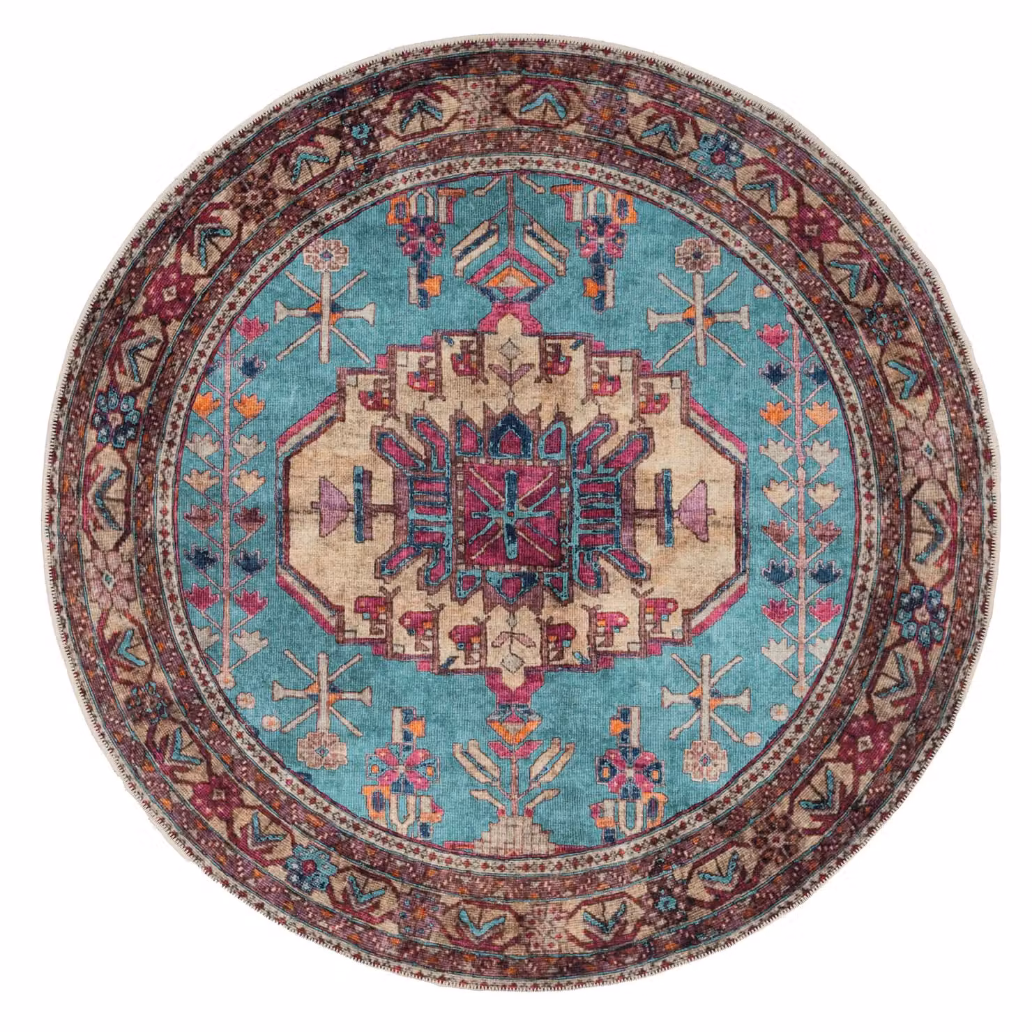 Kukoon Persian Style Distressed Low Pile Rug in Petrol, Pink and Multicolour, Non-Slip and Washable, W: 60 cm, L: 240 cm – 3