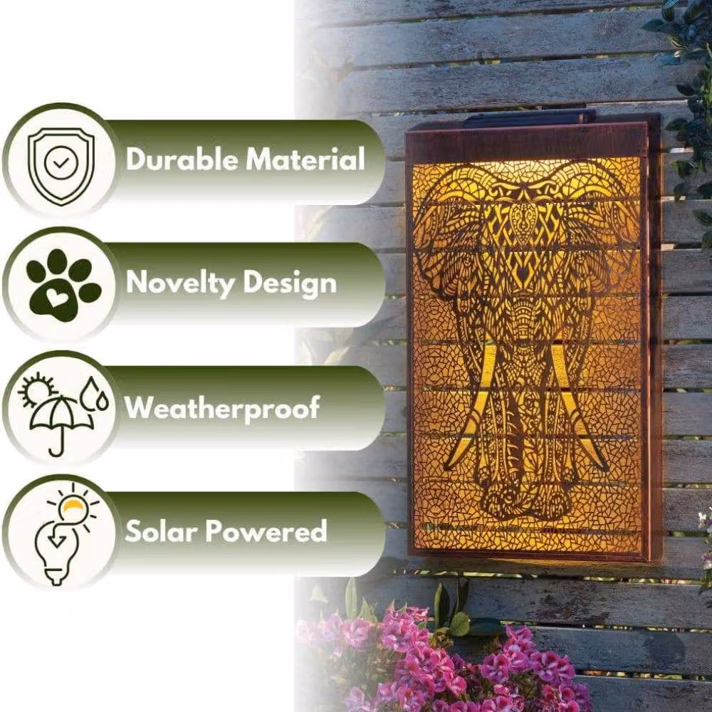 Marco Paul Solar LED Elephant Wall Panel in Bronze, Width: 50 cm – 3