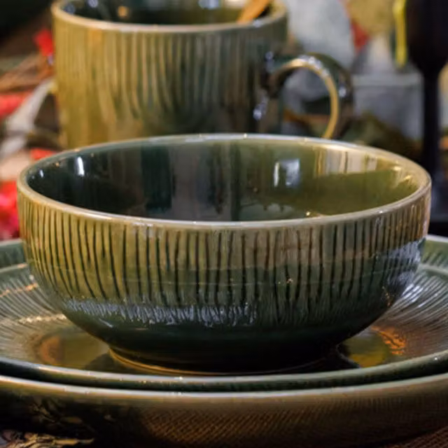Mikasa Jardin Green Floral Stoneware Cereal Bowls, Set of 4, Diameter: 15 cm
