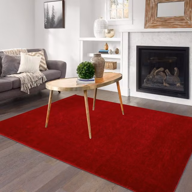 Red Shimmer Shaggy Area Rug with Thick Pile and Sound Absorbing Properties