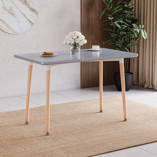 Vida Designs Batley 4 Seater Square Dining Table in Grey with Solid Beech Wood and MDF