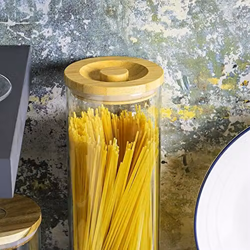 Argon Tableware Scandi Airtight Glass Storage Jar with Wooden Lid, 2 l, Transparent – 3