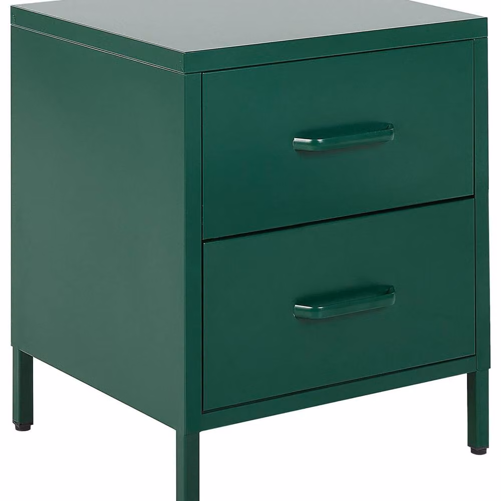 Wyld and Coco Green Steel 2 Drawer Bedside Table with Glass Top – 2