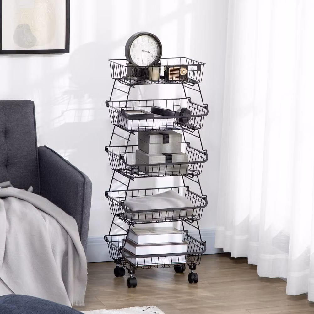STILVORA Modern Kitchen Trolley with 5 Metal Baskets in Matt Black – 2