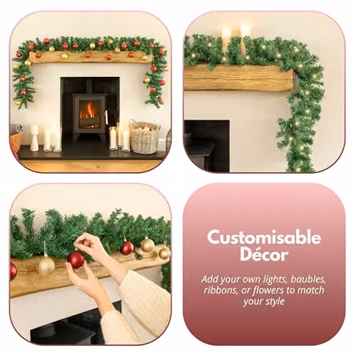 Marco Paul Luxury Traditional Pine Spring Garland, 270cm Green Artificial Spruce-Effect Foliage for Christmas Decoration – 5