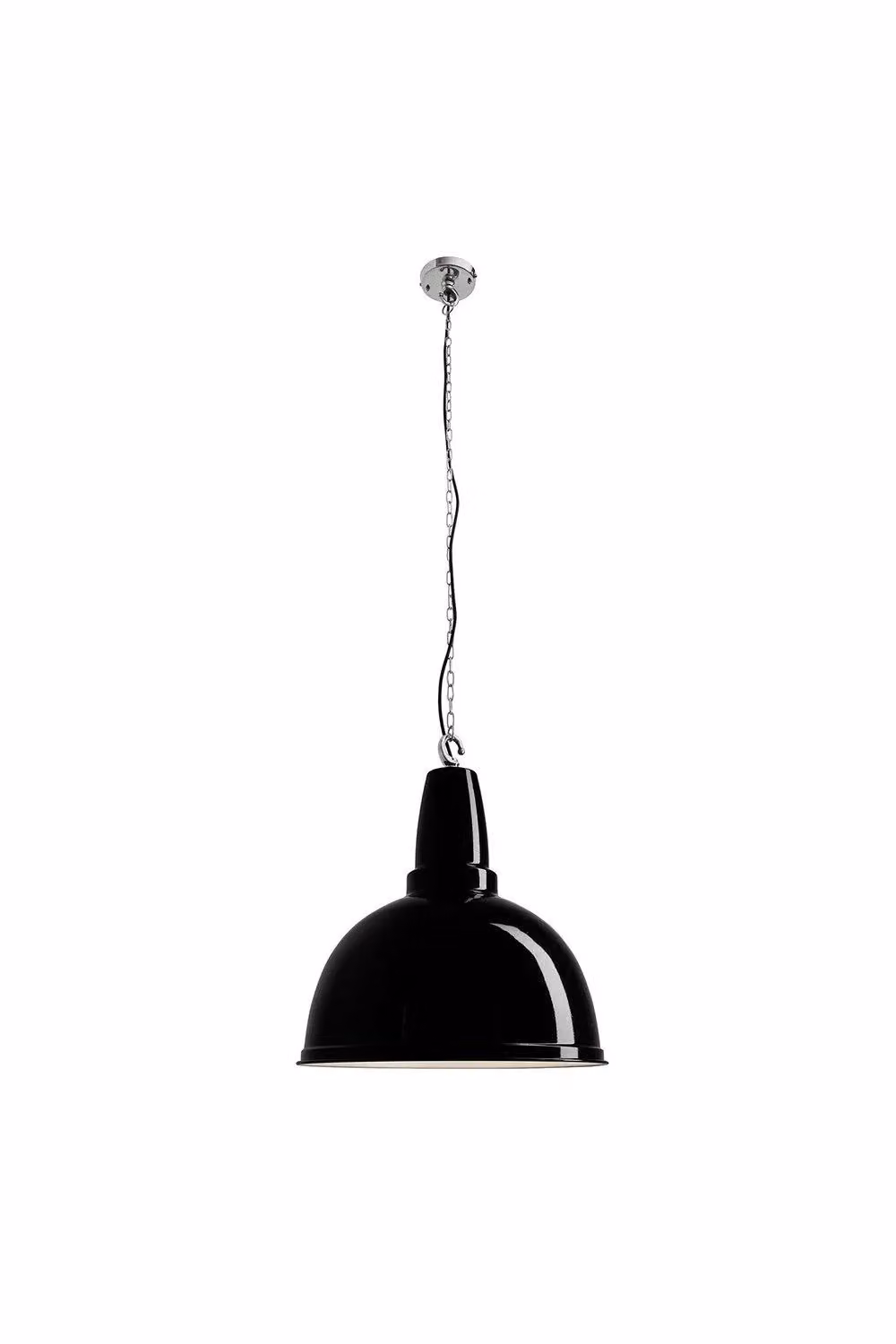 Industville Retro Large Dome Pendant Light in Black with Chrome Hook Chain Holder – 2