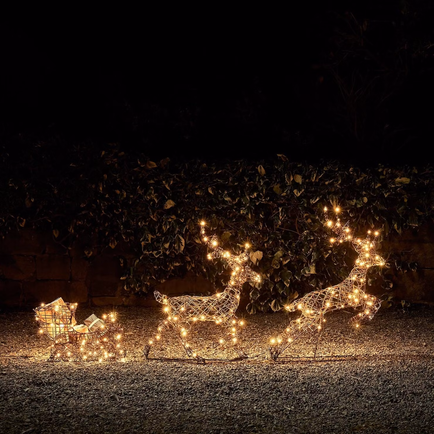 Lights4fun Studley Light Up Reindeer and Sleigh in Brown, White and Gold, Height: 86 cm