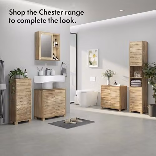 VonHaus Chester Wall Mounted Bathroom Mirror Cabinet in Brown Rustic Wood Effect with Internal Shelves, W/D/H: 56 x 13 x 58 cm – 2