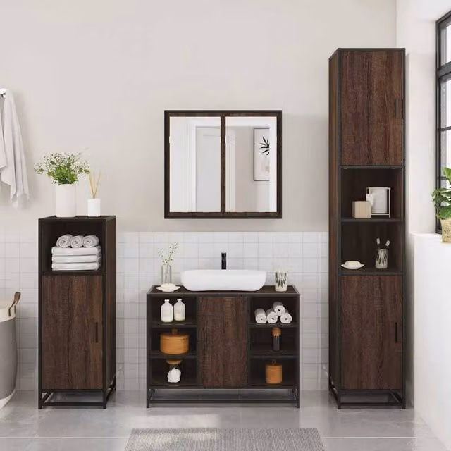 Berkfield Home Elegant Brown Oak Bathroom Sink Cabinet W/D/H: 80 x 33 x 60 cm