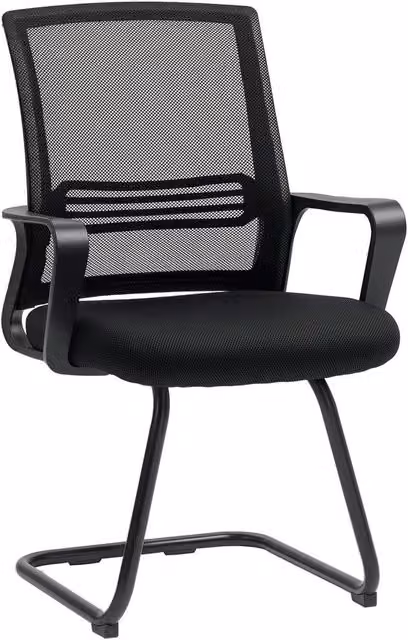 Rolipo Ergonomic Padded Reception Office Chair in Black Fabric with Armrests