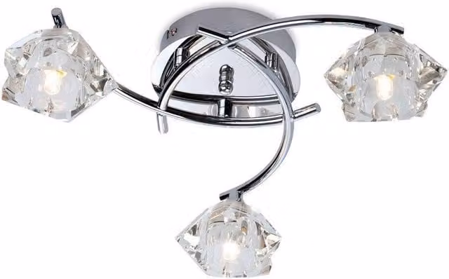 Netlighting Clara 3 Light Flush Multi Arm Ceiling Light in Chrome and Grey with Clear Glass and G9 Bulbs