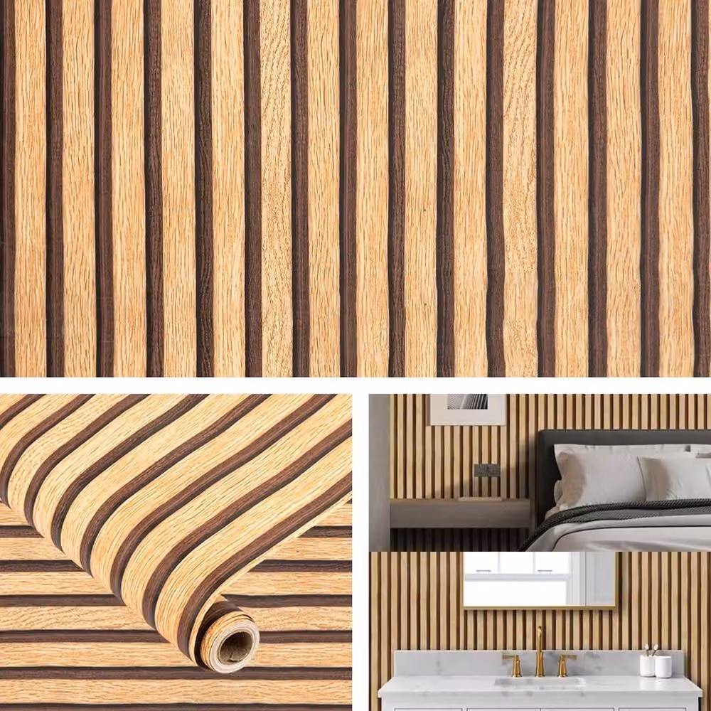NESTLUNE Brown 3D Wood Panel Effect Slat Panelling Wallpaper, W: 100 cm, H: 15 cm – 3