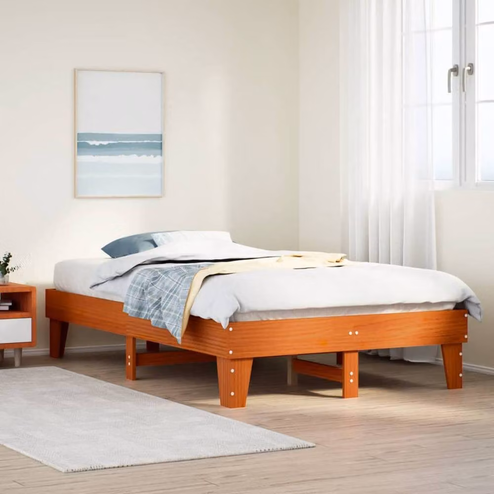 Berkfield Home Double Solid Wood Pine Bed Frame in Wax Brown, W/D/H: 135 x 190 x 36 cm – 2