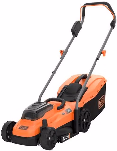 BLACK + DECKER BCMW33182L2 Cordless Compact Mower, 33cm, 36V, 2 x 2.0Ah Li-ion, Grey and Orange