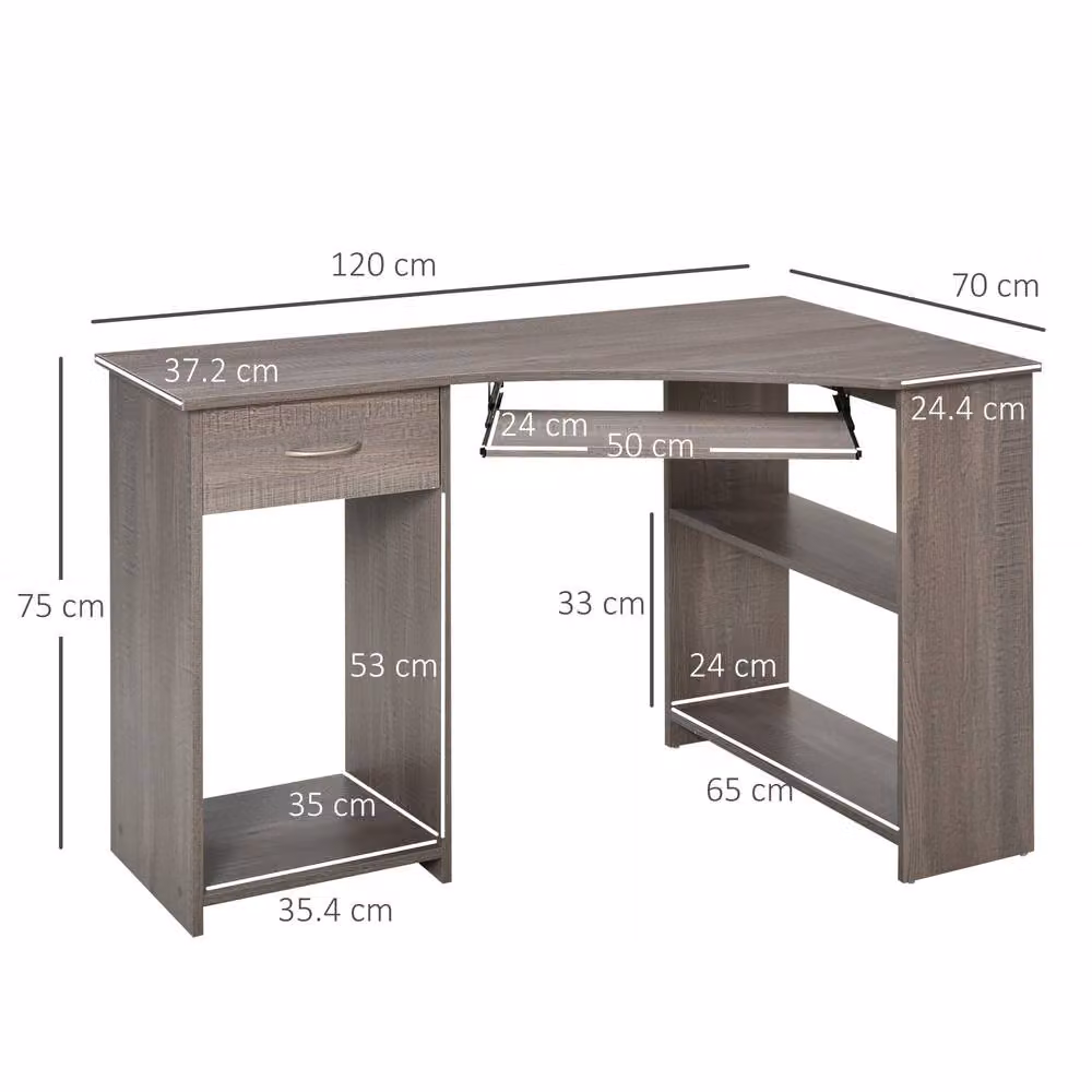 STILVORA L-Shaped Corner Desk in Grey with Shelves, Drawer and Keyboard Tray – 2