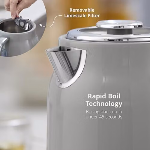 Swan Retro Jug Kettle, 1.7 l, Grey and Stainless Steel – 3