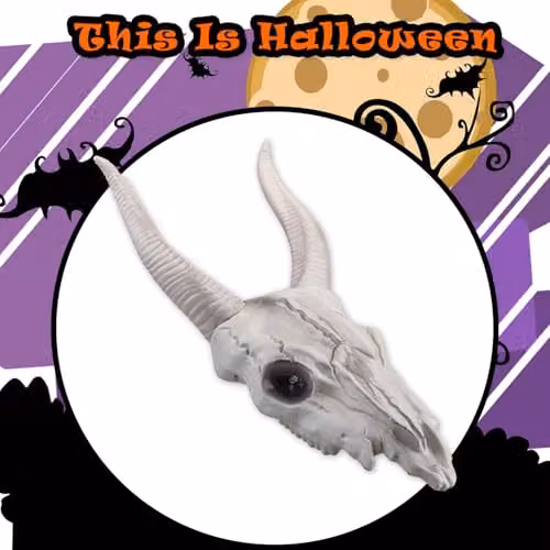 VFM e-Store White Halloween Goat Head Decoration with LED Eyes – 6