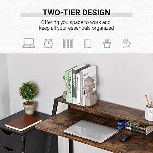 HOMCOM Computer Desk with Metal Frame and MDF Laminate in Rustic Brown, W: 84 cm x D: 45 cm – 4
