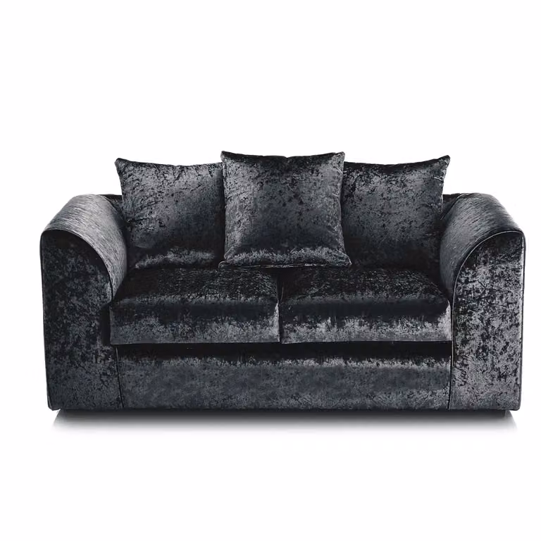 Furnishings For Less UK Crystal Crushed Velvet 3 and 2 Seater Sofa Set in Black