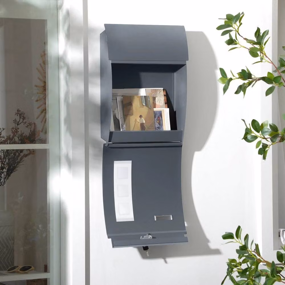KORVIXA Wall Mounted Steel Letter Box in Grey, H 32 cm x W 45 cm x D 10 cm – 4