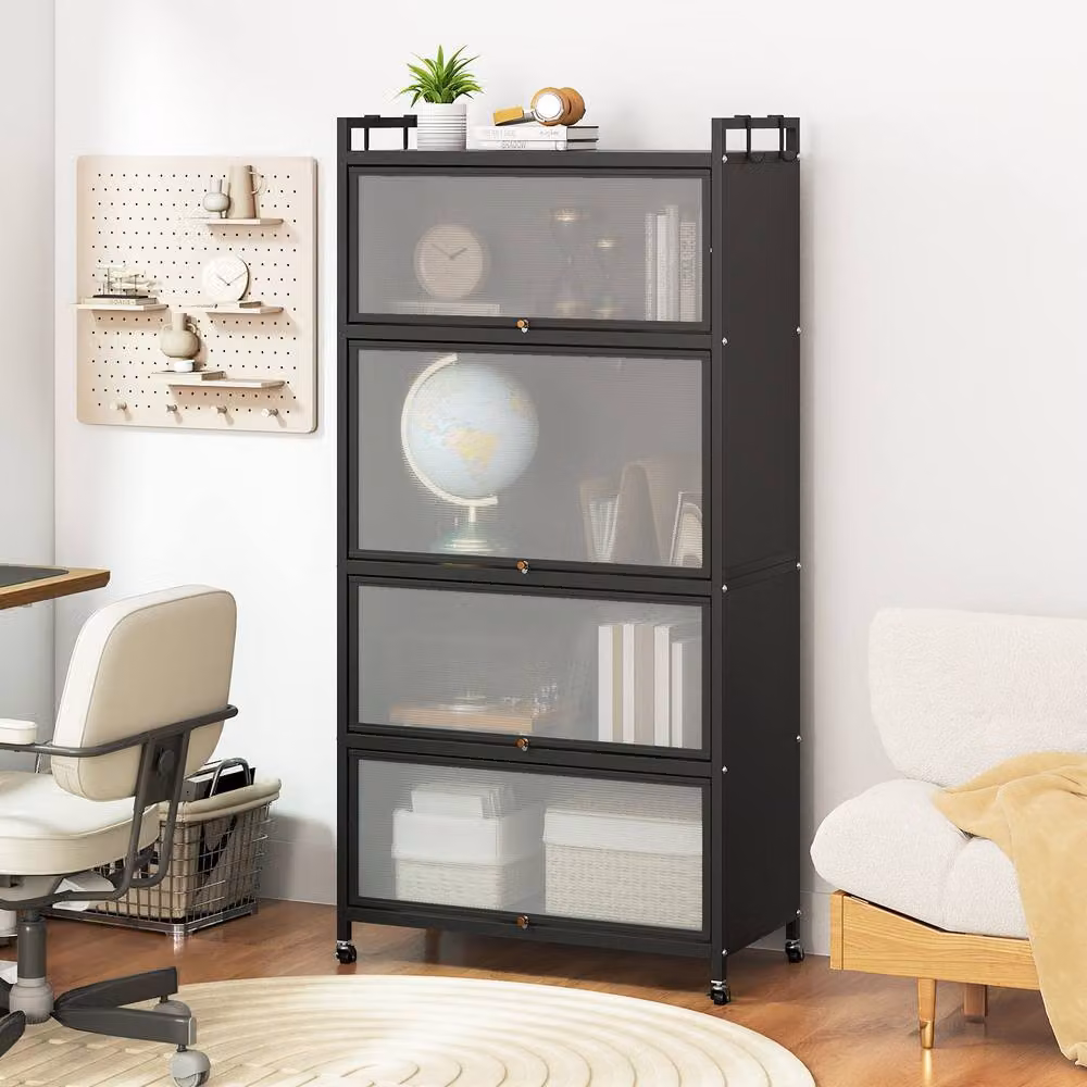 Gymax 5-Tier Rolling Kitchen Storage Cabinet and Microwave Stand with Hinged Doors in Black – 3