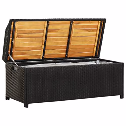 vidaXL Garden Storage Bench in Black Oiled Acacia Wood with Cushion Storage – 3