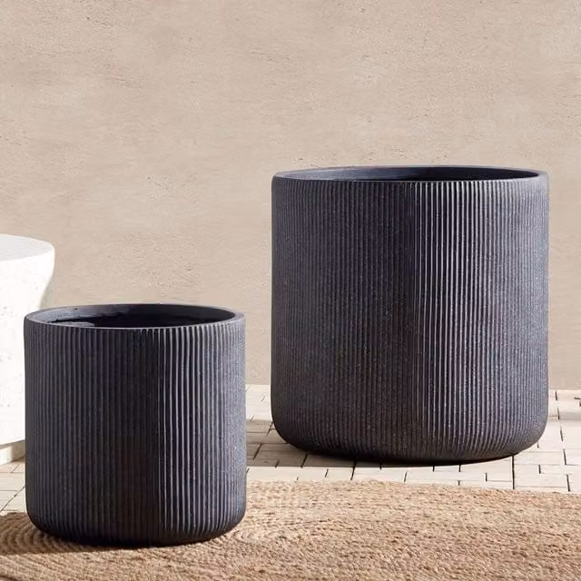 Wyld and Coco Grey Ribbed Outdoor Plant Pot, 55cm