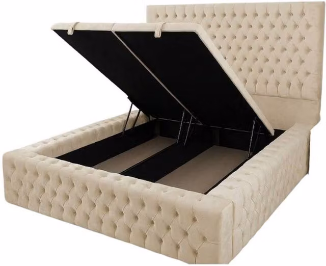 Stratus Interiors Grand Ambassador Divan Upholstered Storage Bed Frame in White and Beige, W/D/H: 120 x 200 cm – 1