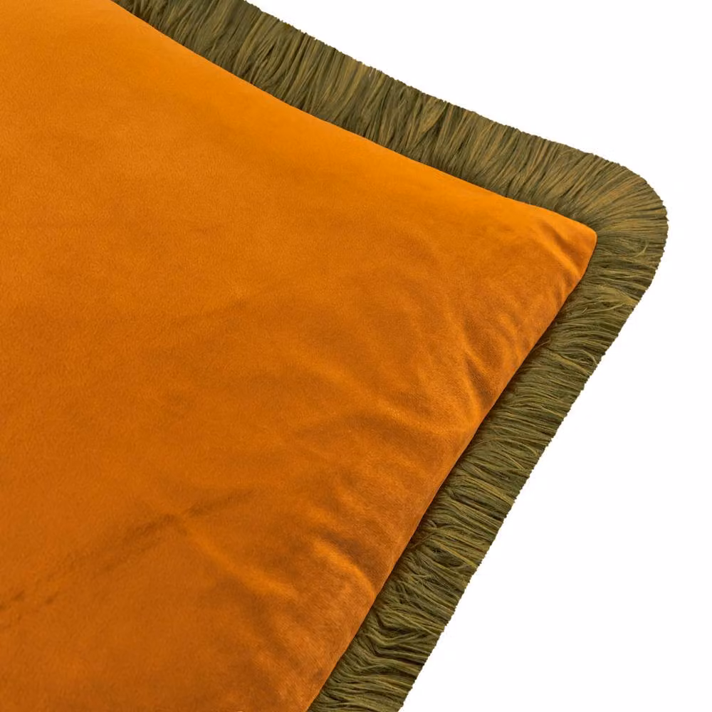 Furn Halo Fringed Velvet Cushion in Orange, W/D/H: 50 x 50 x 50 cm – 2