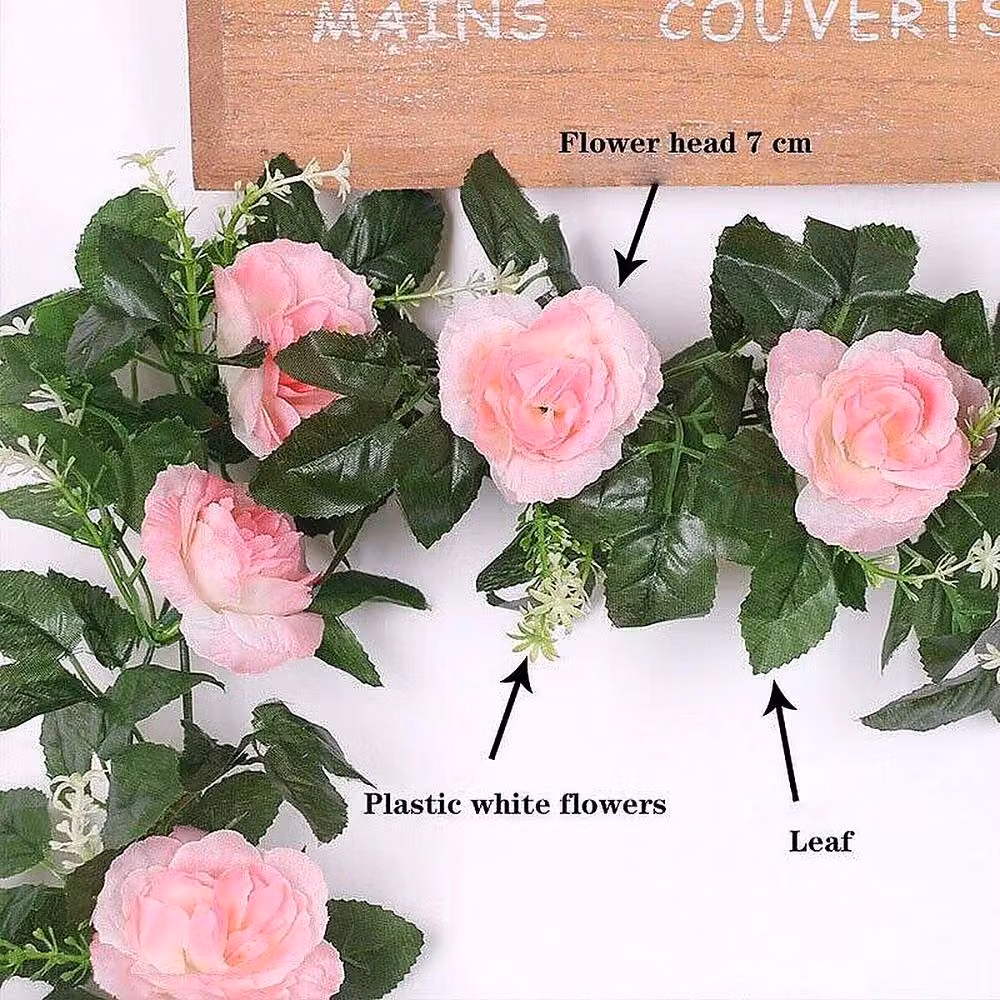 YnysTec Artificial Rose Vine Hanging Garland in Pink for Wedding Decor, Length: 2.5m – 2