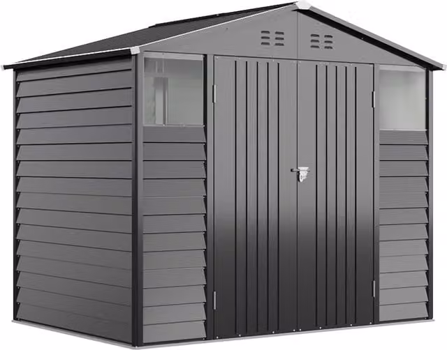 Lifeideas Anthracite Metal Apex Roof Garden Shed with Windows