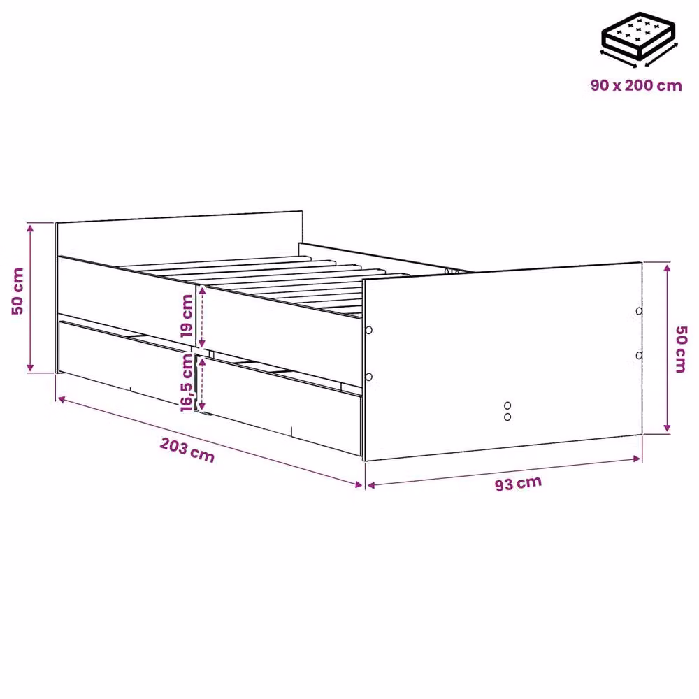 Berkfield Home Modern Bed Frame in Black Oak, W/D/H: 90 x 200 cm, Engineered Wood – 5