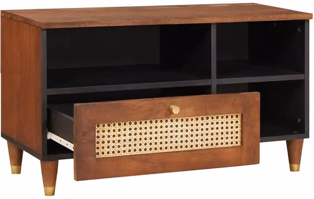 Berkfield Home Modern Brown Mango Wood and Cane Media Storage Cabinet